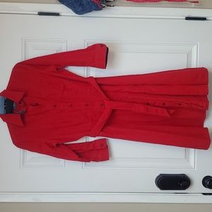 Red Corduroy Button Up Dress with Belt